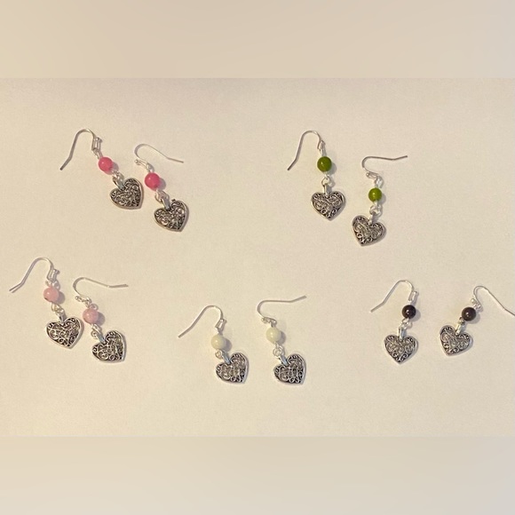 NEW Hearts delight! Pink Jade crystal earrings with a heart charm. - Picture 2 of 2